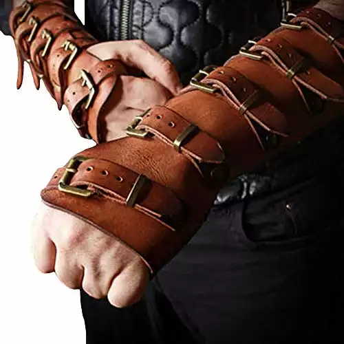 Roller Buckle Pleather Armor Gauntlet Bracers Wristband Arm Guard Armor Cuff Punk Gothic Medieval Costume Gauntlet Vambraces