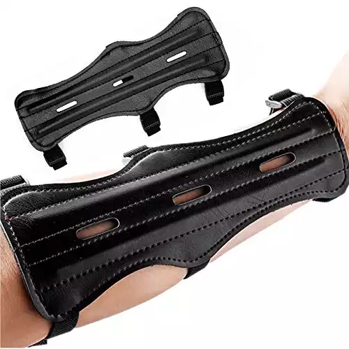 prowithlin 2 Pack Archery Arm Guard, Archery Bracer/Archery Cowhide Leather Forearm Protector w/Bow Range with 4-Strap Buckles, Arm Guard for Archer Hunter