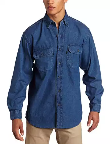 Key Apparel Men's Premium Long Sleeve Denim Shirt - Denim, Large Regular
