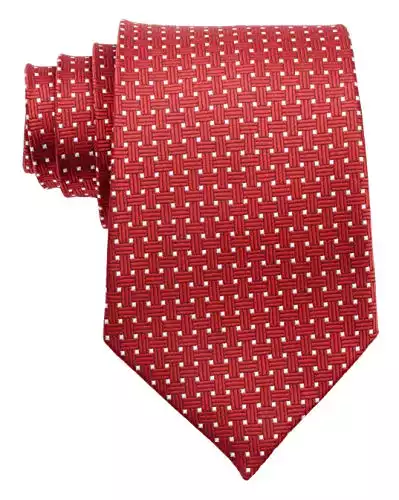New Classic Solid Checks Paisley JACQUARD WOVEN Silk Men's Tie Necktie (Woven Red)