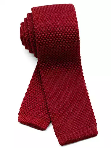 WANDM Men's Knit Tie Slim Skinny Square Necktie Width 2.2 inches Washable Solid Color Deep Dark Red