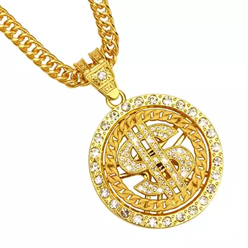 Rotatable Gold Necklace Chain with Dollar Sign