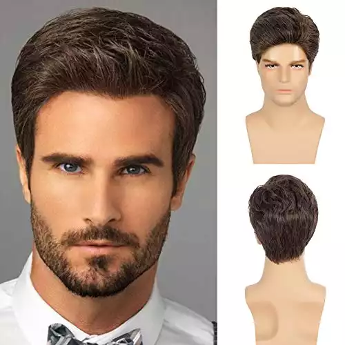 Swiking Brown Wigs for Men Short Layered Cosplay Costume Party Natural Hair for Male Guy Synthesis Full Wig