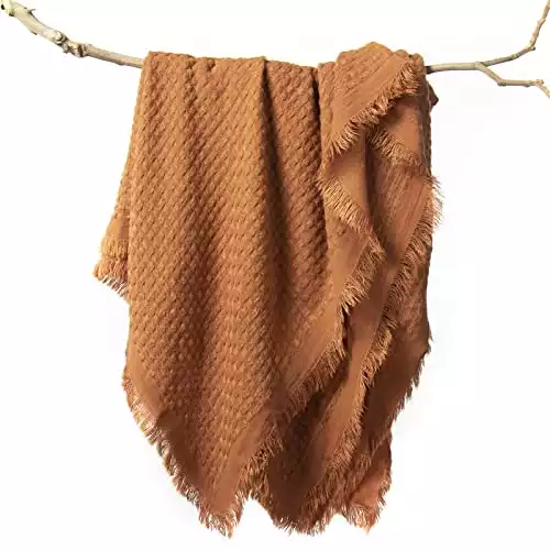 LIFEIN Upgraded Knit Throw Blanket for Couch - Cozy Woven Spring Lightweight Boho Throw Blanket, Waffle Weave Decorative Blankets Throws with Tassels for Bed,Sofa,Chair (50*60 inches, Rust)