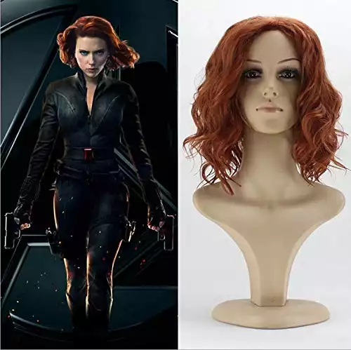 IVY HAIR Black Widow Cosplay Hair Wigs the Avengers Cosplay Synthetic Short Brown Curly Wig for Women Costume Natasha Romanoff Role Play