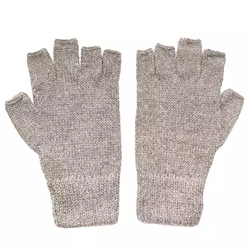 The Alpaca Collection, 100% Alpaca Wool Knit Fingerless Gloves Lt Beige Medium