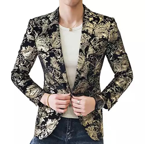 OUYE Men's Golden Single Breasted 2 Button Sport Coat