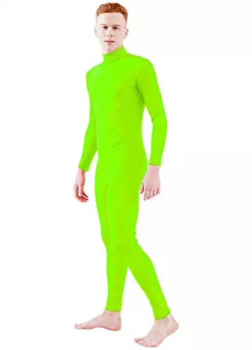 Ensnovo Adult Spandex Turtleneck Long Sleeve One Piece Unitard Bodysuit Dancewear Fluorescent Green