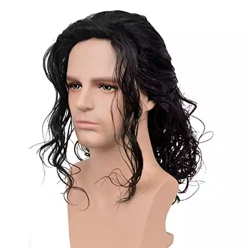 SiYi 80S Disco Wig for Men,Long Wavy Black Rocker Style Punk Metal Sytle Costume Wig for Men