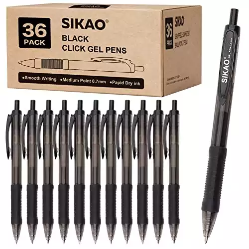 Black Gel Pens SIKAO 36 Pack Retractable Gel Ink Rollerball Pens