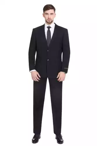 P&L Men's 2-Piece Classic Fit Office 2 Button Suit Jacket & Pleated Pants Set