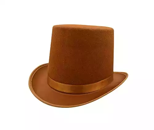Mens Tall Brown Magician Mad Hatter Wonka Top Hat Topper Costume Accessory Prop, Brown, One Size