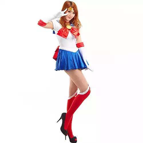 OURCOSPLAY Women's Sailor Moon Tsukino Usagi Adult Cosplay Costume 7 Pcs Set