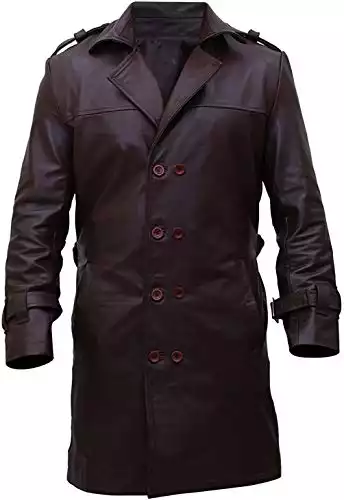Men's Watch-men Faux Leather Trench Brown Coat