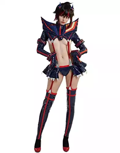 Miccostumes Womens Girls Hollow Out Bodysuit Cosplay Costume with Wings and Stockings