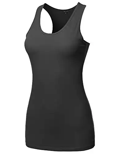 A2Y Women's Basic Solid Soft Cotton Scoop Neck Racer-Back Tank Top