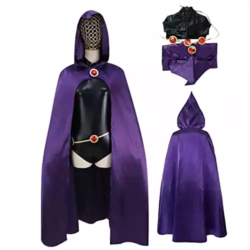 vickkt Raven-Cosplay Costume,Deluxe Jumpsuit Belt With Purple Cloak Halloween Uniform Cosplay Costume For Women