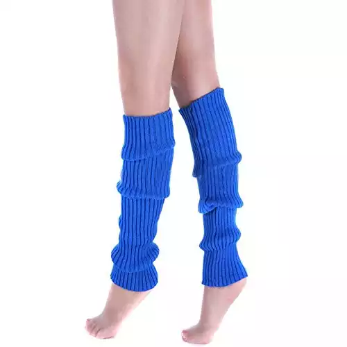 Blue Women 80s Ribbed Leg Warmers
