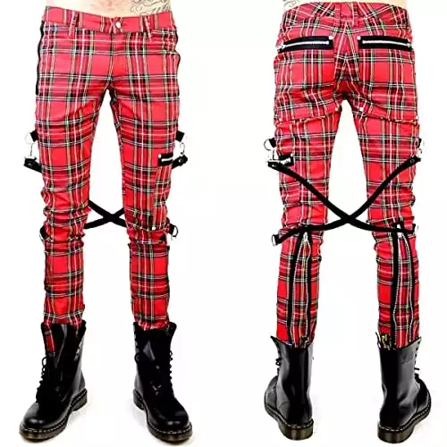 Prime Quality Gothic Bondage Red Plaid Men Pant