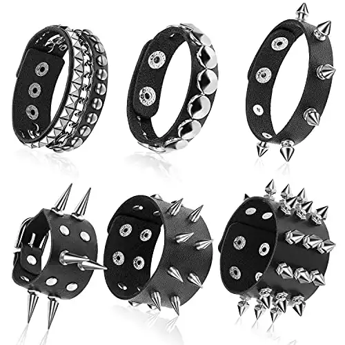 Hicarer 6 Pieces Punk Studded Rivets Bracelet