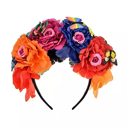 DreamLily Frida Kahlo Mexican Rose Flower Crown Headband