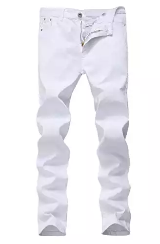 Men's White Skinny Slim Fit Stretch Straight Leg Fashion Jeans