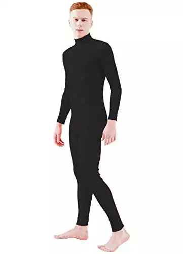 Ensnovo Adult Spandex Turtleneck Long Sleeve One Piece Unitard Bodysuit Dancewear Black