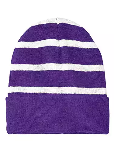 TOP HEADWEAR Striped Beanie w/Solid Band - Purple/White