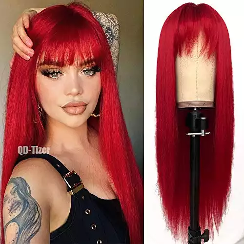 QD-Tizer Red Color Long Silky Straight Wig